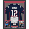 Framed Autographed/Signed Tom Brady "5x SB Champ" 35x39 New England Patriots Blue Authentic Nike Football Jersey Tristar COA