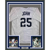 Framed Autographed/Signed Tommy John 35x39 New York Pinstripe Baseball Jersey Beckett BAS COA