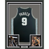 Framed Autographed/Signed Tony Parker 35x39 San Antonio Black Basketball Jersey Steiner COA