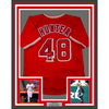 Framed Autographed/Signed Torii Hunter 35x39 Los Angeles Anaheim Red Baseball Jersey Beckett BAS COA