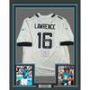 Framed Autographed/Signed Trevor Lawrence 35x39 Jacksonville Jaguars White Nike Game Football Jersey Fanatics COA