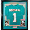 Framed Autographed/Signed Tua Tagovailoa 35x39 Miami Teal Football Jersey Beckett BAS COA