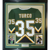 Framed Autographed/Signed Marty Turco 35x39 Dallas Green Hockey Jersey JSA COA by Hall of Fame Sports Memorabilia