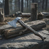 Hand-Forged Damascus Viking Axe – Carved Hardwood Handle | Bushcraft, Camping & Display Collectible by JW SteelCrafts