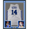 Framed Autographed/Signed Tyler Herro 35x39 Kentucky White College Basketball Jersey Beckett BAS COA