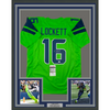 Framed Autographed/Signed Tyler Lockett 35x39 Seattle Green Color Rush Football Jersey JSA COA