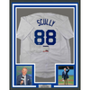 Framed Autographed/Signed Vin Scully 35x39 Los Angeles LA White Baseball Jersey PSA/DNA COA