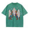 Vintage Wash Spooky Spiderman Ghost Costume Halloween Graphic Tee – Retro Superhero Spooky Season Shirt, Acid Wash Lightweight Cotton Unisex Top