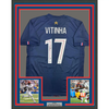 Framed Autographed/Signed Vitinha 35x39 PSG Paris Saint Germain Blue Soccer Futbol Jersey Beckett BAS COA by Hall of Fame Sports Memorabilia