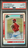 Graded 2024 Panini Donruss Justin Crawford #164 Optic Signature Rookie RC Baseball Card PSA 10 Gem Mint