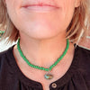 Kelly Green Bead Choker with Turquoise Drop by mend metalworks
