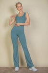 Solid Flare Leg Sports Jumpsuit