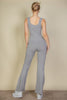 Solid Flare Leg Sports Jumpsuit