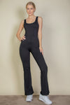 Solid Flare Leg Sports Jumpsuit