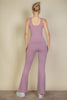 Solid Flare Leg Sports Jumpsuit