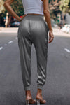 High Waist Trousers Pocket Satin Jogger Pants