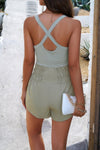 Knit Elastic Waist Sleeveless Cross Back Romper