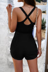 Knit Elastic Waist Sleeveless Cross Back Romper