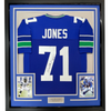 Framed Autographed/Signed Walter Jones HOF 14 35x39 Seattle Blue Football Jersey JSA COA
