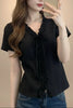 V-Neck Ruffle Sleeve Solid Color Top | Asymmetric Linen Blend by FitiqueFit