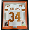 Framed Autographed/Signed Ricky Williams 35x39 1998 Heisman Texas Longhorns White Football Jersey JSA COA