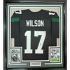 Framed Autographed/Signed Garrett Wilson 35x39 New York Black Football Jersey JSA COA