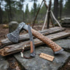 Hand Engraved Damascus Viking Axe with Carved Hardwood Handle and Matching Damascus Knife | Norse Collector Axe Set | JW SteelCrafts by JW SteelCrafts