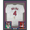 Framed Autographed/Signed Yadier Molina 35x39 St. Louis White Baseball Jersey JSA COA