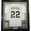 Framed Autographed/Signed Christian Yelich 35x39 Milwaukee Pinstripe Baseball Jersey JSA COA