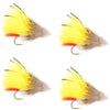 Yellow Marabou Muddler Minnow Streamer Flies - 4 Fly Fishing Flies - Hook Size 8