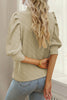 Simply Taupe Vintage Textured Puff Sleeve Mock Neck Top