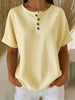 Women's Cotton Linen Striped T-Shirt – V-Neck, Button Detail, Loose Fit by FitiqueFit