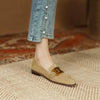 Women's Retro Metal Buckle Suede Loafers – Platform Chunky Heel Slip-On