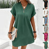 Button-Front V-Neck Dress – Short Sleeve Solid Casual Shirt Dress by FitiqueFit