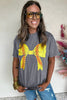 Gray Casual Baseball Bowknot Graphic Roll Up Sleeve Tee by Wild and Free Boutique