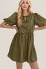 Elegant Ruched Puff Sleeve Mini Dress Vintage Bow Detail Cute Short Dress for Women by Stevvex
