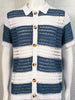 Men's Button Down Collared Neck Contrast Openwork Shirt