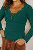 Black Lace Neckline Button Decor Lettuce Edge Long Sleeve Ribbed Top by Wild and Free Boutique