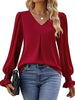 V-Neck Long Sleeve Ruffle Cuff Blouse by Wild and Free Boutique