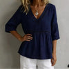 Women's V-Neck Hollow-Out Fringe Cotton-Linen Top by FitiqueFit