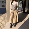 Relaxed A-Line Crushed Pleat Cotton Midi Skirt with Belt by FitiqueFit