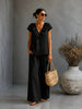 Women's V-Neck Ruffled Hem Top & Wide-Leg Pants Two-Piece Set by FitiqueFit