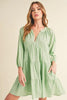 Notched Balloon Sleeve Tiered Mini Summer Dress For Women, A Chic & Trendy Statement and Comfortable Piece by Stevvex