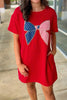 Fiery Red Sequin Trim Stars and Stripes Bow Patched T Shirt Mini Dress by Wild and Free Boutique