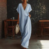 Lace-Trimmed Loose Linen Cotton Long Dress for Women by FitiqueFit