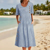 Button-Down Swing Maxi Dress – Short Sleeve Pocket Pullover Long Dress by FitiqueFit