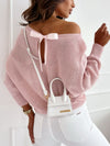 Bow Back Boat Neck Batwing Sleeve Sweater