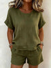 Solid-Color T-Shirt & Shorts Set – Cotton Linen, 10 Colors by FitiqueFit
