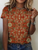 Women's Geometric Print Long Sleeve Loose Casual Tee by FitiqueFit