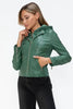 Women Classic Snobbish Faux Leather Zip-Up Drawstring Hooded Jacket Edgy & Casual PU Leather Jacket For Streetwear by Stevvex